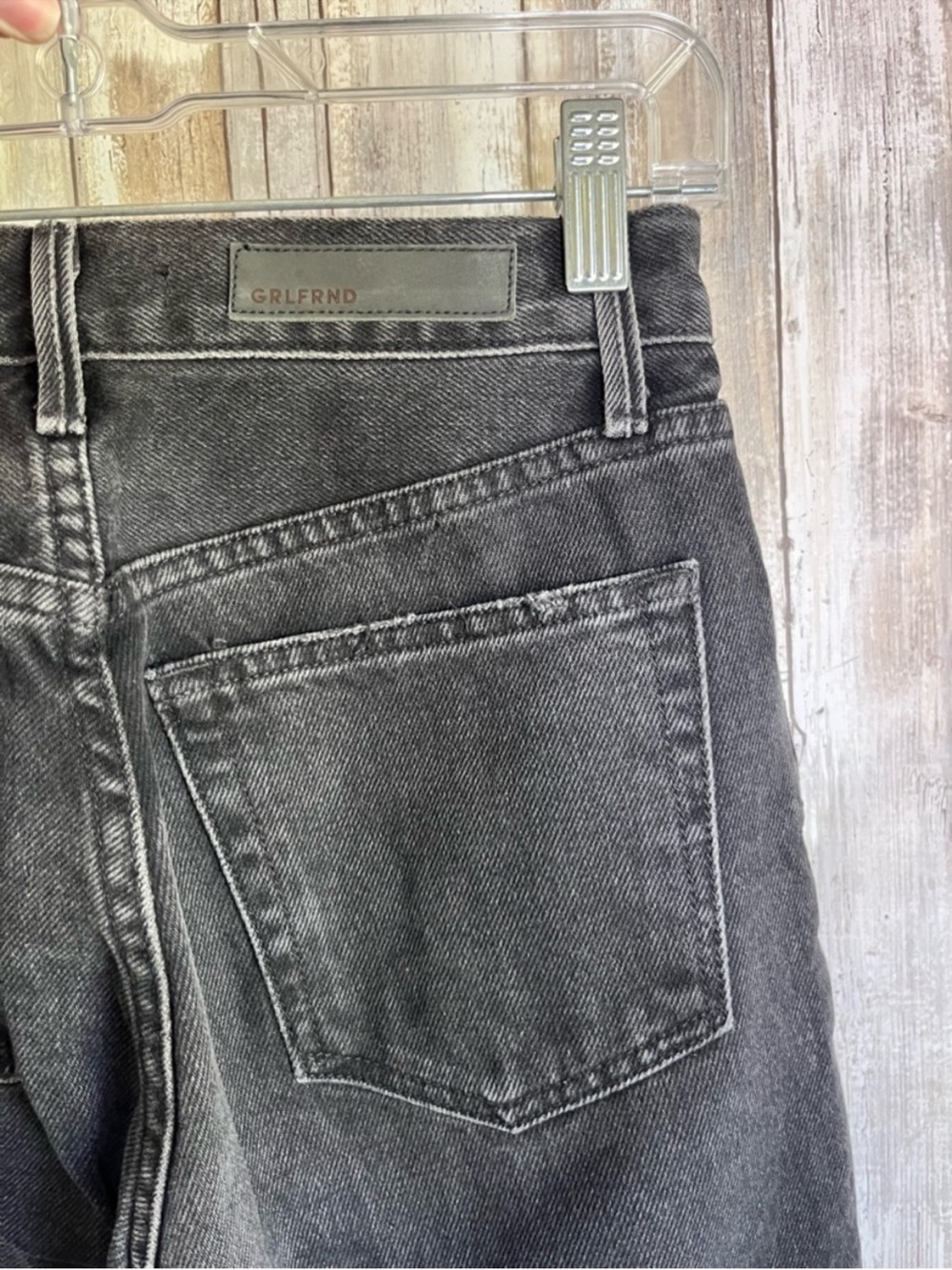 GRLFRND Karolina High Rise Straight Jeans Hot Stuff Black Wash Raw Hem 24 - Picture 6 of 7